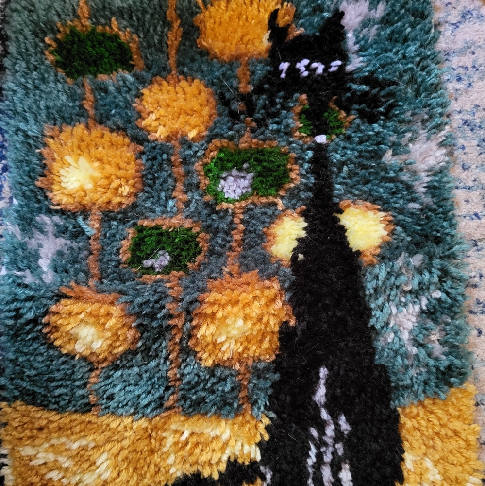 Abstract Cat Tapestry with Yellow and Green Accents